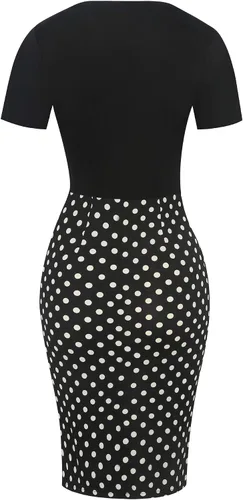 Vista 5 de oxiuly OX300 - Vestido de tubo delgado con cuello en V y dobladillo con volantes para mujer, elegante, para fiesta, iglesia, vestido ajustado