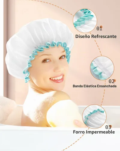 Vista 4 de Mikimini - Gorro de ducha blanco para cabello largo, 1 paquete, 12 pulgadas, tamaño grande, impermeable, lavable, para mujeres y niñas, súper lindo