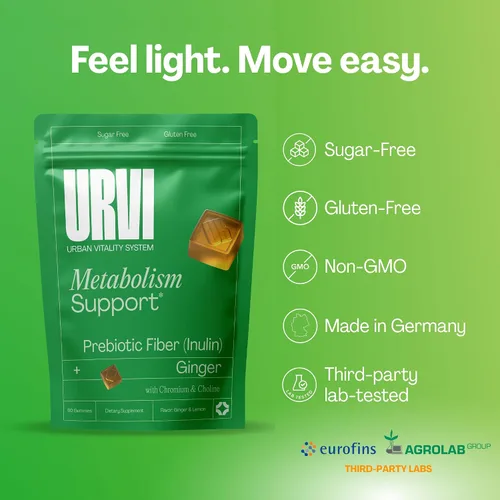 Vista 4 de URVI® Gomitas de apoyo al metabolismo 4 en 1 - Picolinato de cromo, colina, inulina y extracto de jengibre - Fibra prebiótica y minerales - Salud