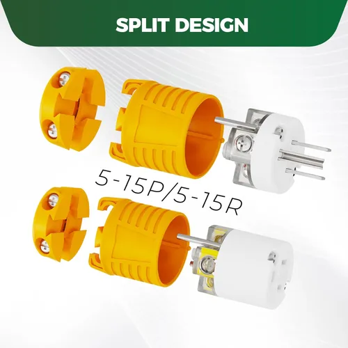 Vista 5 de RVGUARD extremos de cable de extensión macho y hembra, juego de enchufe y conector de repuesto de hoja recta de 15 A 125 V de servicio pesado, tipo