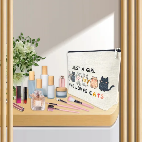 Vista 6 de ancpeany Regalos de gato para mujeres, bolsa de maquillaje para mujeres, regalos para amantes de los gatos, regalo de dama con temática de gatos