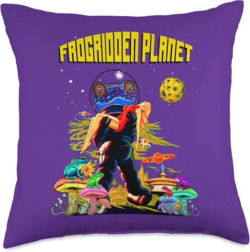 Vista 4 de Funny Cute Frog Character 1950's Culture Nostalgia Poison Dart Frogs Cartoon Retro B Movie Fifties Sci-Fi Space - Almohada espacial, 16 x 16