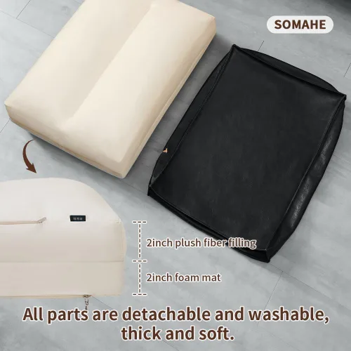 Vista 6 de SOMAHE Cama ortopédica para perro, piel sintética impermeable, funda extraíble lavable, antideslizante, resistente a las masticaciones, plumón