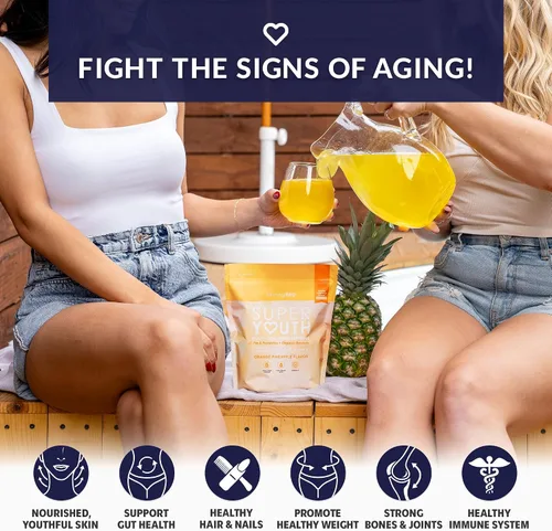 Vista 3 de SkinnyFit - Colágeno súper juvenil para mujeres - Polvo de péptidos de colágeno múltiple - Probióticos, fibra, ácido hialurónico - Sin OMG, sin