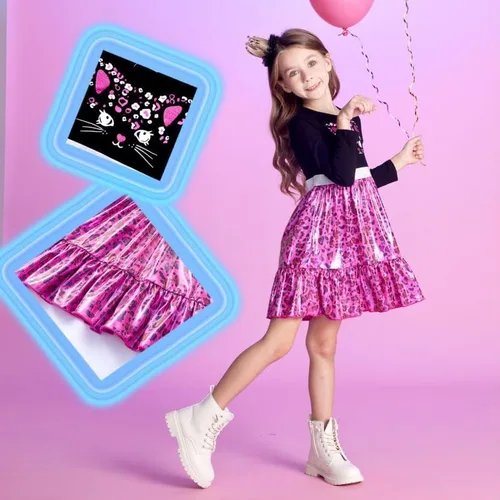 Vista 3 de VIKITA Vestido de invierno de manga larga con dibujos animados para niñas de 2 a 12 años