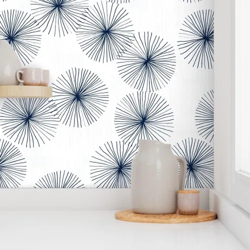 Vista 8 de Spoonflower Mid Century Mod Pre-Pasted Removable Wallpaper Roll 24" x 36" Circle Snowflake Minimalist Dark Blue Self-adhesive, removable and