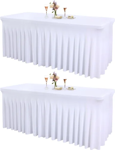 Vista 71 de Paquete de 1 manteles azul bebé para mesas rectangulares de 4 pies, cubiertas de mesa de spandex elástico de una pieza resistentes a las arrugas