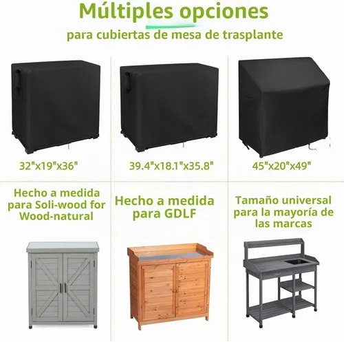 Vista 5 de Funda para Mesa de Trasplante, Cubierta Impermeable para Gabinete de Almacenamiento al Aire Libre Mederla 32"x19"x36", Funda Protectora para Armario