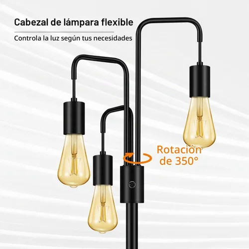 Vista 3 de BoostArea Lámpara de pie industrial para sala de estar, lámpara de pie moderna con 3 luces, bombillas no incluidas, lámpara de pie de diseño simple