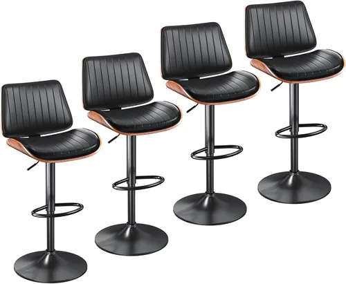 Vista 31 de YaFiti Taburetes de bar ajustables, modernas sillas giratorias de piel sintética con respaldo, taburetes de isla de cocina sin brazos, color negro