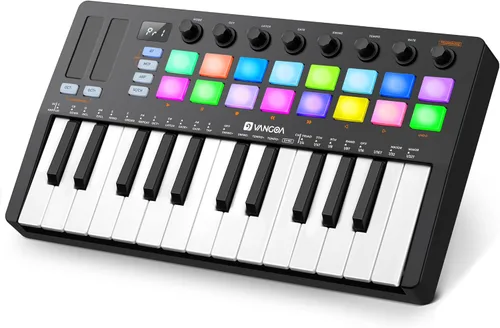 Vista 10 de Vangoa Controlador de Teclado MIDI 25 Teclas, Worlde Panda MINI Teclado USB Midi con Almohadillas de Percusión, Máquina Creadora de Ritmos, Negro
