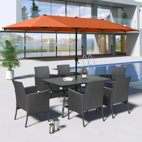 Vista 17 de MFSTUDIO Juego de comedor al aire libre para 4, juegos de comedor de 5 piezas, mesa de patio y sillas para 4 con paraguas, juego de muebles de Beige