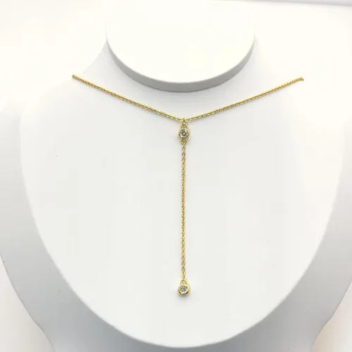 Vista 4 de Lariat Necklace for Women, Handmade 18K Gold Plated Dainty Drop Y Chain Necklace Jewelry for Women Girl Gifts with Simulated Diamond16" to 18
