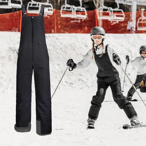 Vista 6 de Baberos de nieve para niños, impermeables, aislados, para esquí, adolescentes, niños y niñas, pantalones de nieve, overoles de snowboard de invierno