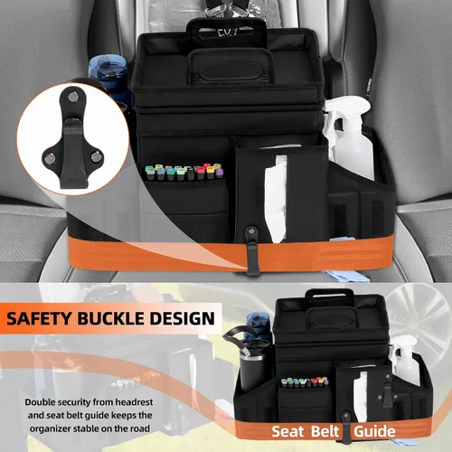 Vista 6 de LUVHOMEE Organizadores de coche y almacenamiento para asiento trasero y asiento delantero, organizador plegable para automóvil con correa