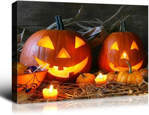Vista 46 de Denozer - Decoración de pared de calabaza de Halloween, pósteres de regalo, decoración del hogar, arte de pared, imágenes en lienzo HD, estiradas