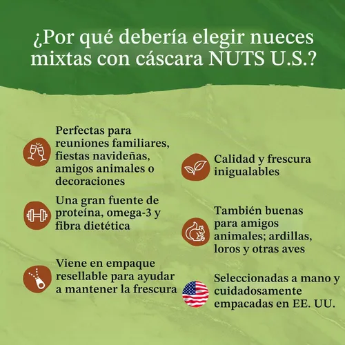 Vista 6 de NUTS U.S. – Nueces Mixtas en Cáscara (Almendras, Nueces, Avellanas, Pacanas, Nueces de Brasil) Sin Colorantes Añadidos y Sin Sabores Artificiales