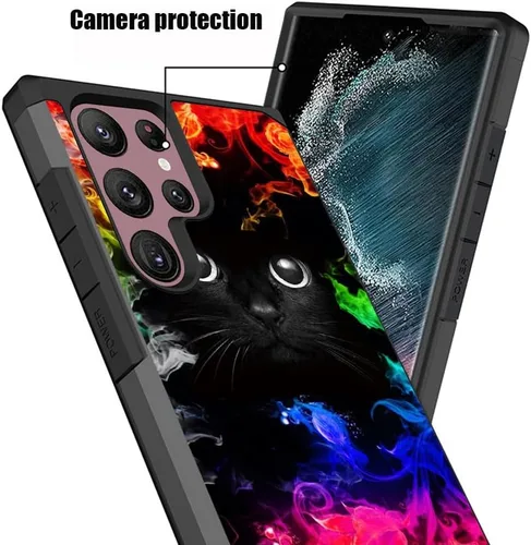 Vista 5 de Funda para Galaxy S22 Ultra, resistente 2 en 1 de doble capa híbrida de policarbonato duro y silicona suave a prueba de golpes, funda de protección