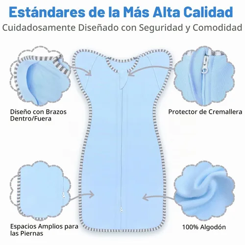 Vista 5 de Saco de dormir de transición para bebé de 0-3 meses con brazos hacia arriba, cremallera de 2 vías, 100% algodón, brazos adentro/afuera, 0.8 Tog