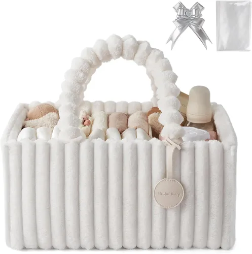 Vista 12 de Blissful Diary Flannel Diaper Caddy Organizer & Gift Packaging, Cream Beige Portable Diaper Basket, Nursery Storage Basket, Gift to Baby Shower