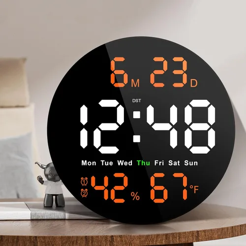 Vista 11 de Reloj digital grande para aula, relojes digitales para profesores, reloj LED redondo de 10 pulgadas con pantalla grande, fecha, temporizador de Azul
