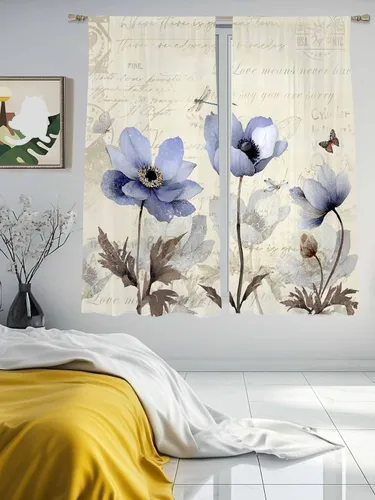 Vista 4 de Cortinas Traslúcidas Florales Elegantes de 63 Pulgadas de Largo, Juego de 2 Paneles para Sala de Estar/Dormitorio, Cortinas Semi Transparentes
