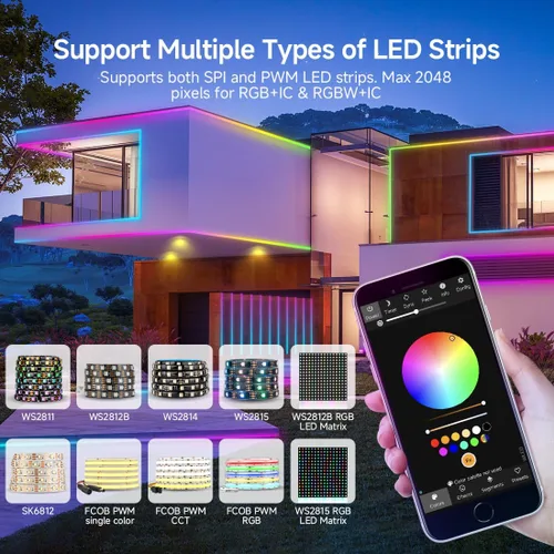 Vista 4 de BTF-LIGHTING Controlador de tira LED ESP32 WLED SP803E, modos dinámicos de Micrófono incorporado, UART USB Tipo-C Descarga para WS2811, WS2812B