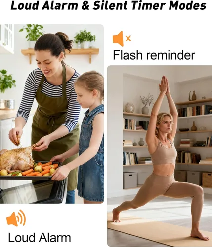 Vista 5 de TPNEG Temporizador digital de cocina – Temporizador de cocina de 4 canales con alarma, parte trasera magnética, modos ruidosos y silenciosos, cuenta