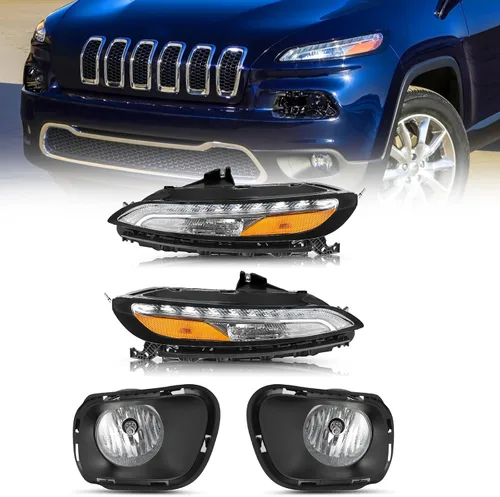 Vista 10 de JSBOYAT Compatible con 2014-2018 Jeep Cherokee Luz LED DRL de estacionamiento Señal de giro estilo OE Faros LED DRL cromados para parachoques Señal