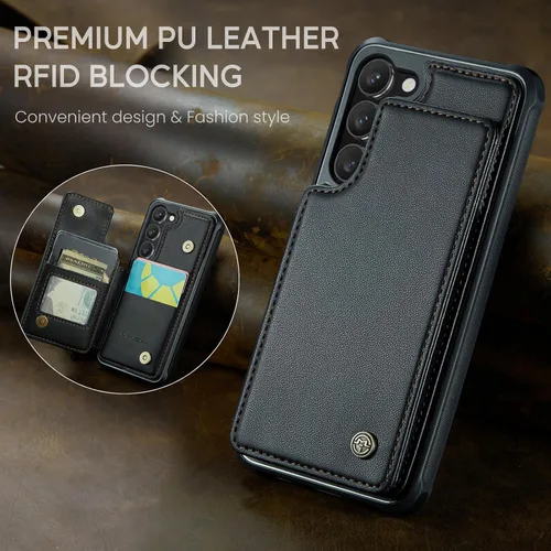 Vista 8 de Vinich - Funda tipo cartera para Samsung Galaxy S23 con tarjetero, color negro Ranuras de crédito con bloqueo RFID, soporte para teléfono a prueba
