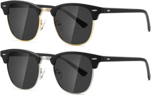 Vista 9 de AEVOGUE Semi Rimless Polarized Sunglasses for Women Men, AE0369 2 Pack Negro brillante y negro mate C1