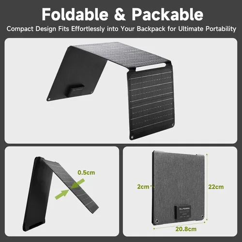 Vista 3 de ALLPOWERS SP001 - Cargador de panel solar portátil de 21 W Kit solar plegable con dos salidas USB para camping, teléfonos, RV, hogar, al aire
