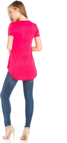Vista 5 de Azules Camiseta de manga corta con cuello redondo y dobladillo redondo para mujer