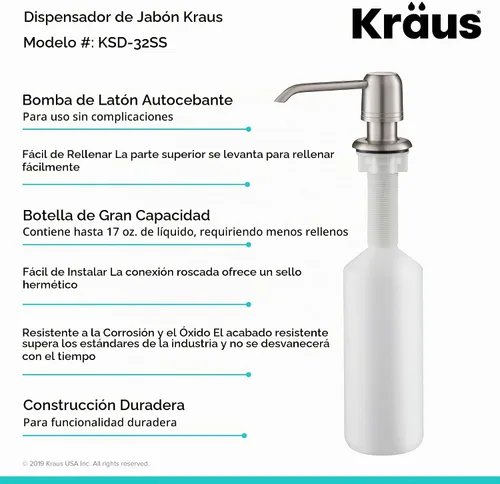 Vista 2 de KRAUS Dispensador de jabón y loción de cocina en acero inoxidable, KSD-32SS