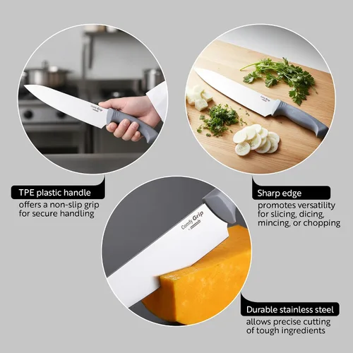 Vista 3 de Restaurantware Comfy Grip - Cuchillo de chef de 10 pulgadas, 1 cuchillo de cocina afilado, mango ergonómico, agarre antideslizante, cuchillo