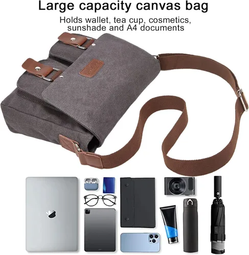 Vista 6 de Rexmore Bolsa de mensajero para hombre, bolso de hombro de lona, bolso cruzado vintage de 13.3 pulgadas para laptop
