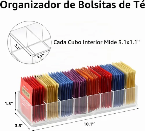 Vista 3 de Paquete de 6 organizadores de bolsas de té, organizador de té, 8 Soporte para bolsitas de té; organizador de cajones de cocina; plástico