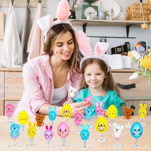 Vista 6 de MGparty 24 juguetes para saltar de Pascua, rellenos de cesta de Pascua, regalos de fiesta, suministros para calcetines, regalos para niños, niñas