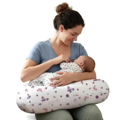 Vista 11 de Plushii Almohada de lactancia en forma de U con funda lavable, color azul