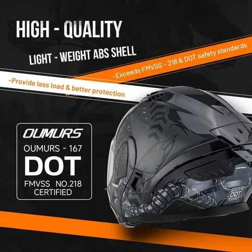 Vista 4 de OUMURS Cascos modulares de motocicleta de cara completa abatible, casco de motocicleta para bicicleta de calle, unisex, modelo 167 para adultos
