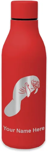 Vista 8 de LaserGram Botella de agua de acero inoxidable de doble pared, manatí, grabado personalizado incluido