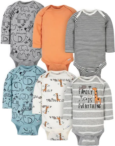 Vista 11 de Gerber Paquete de 6 mamelucos body de manga larga para bebés niños Cuadros azules