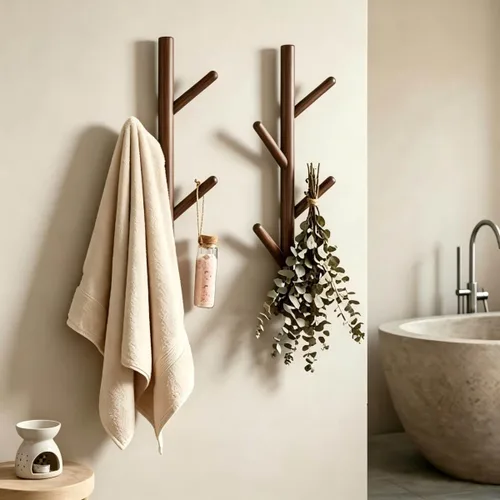 Vista 3 de Perchero 2 paquetes - Perchero de pared con ganchos para sombreros - Perchero de madera resistente - Árbol de pasillo con base sólida