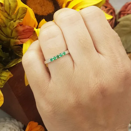 Vista 150 de Dazzlingrock Collection Anillo de boda redondo de 5 piedras preciosas o diamantes para mujer en oro macizo de 10 K/14 K/18 K