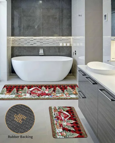 Vista 5 de Tapete de baño de Navidad a cuadros para bañera, antideslizante, de secado rápido y absorbente, tierra de diatomeas, fregadero, dormitorio, cocina