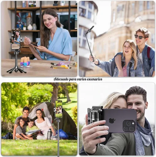 Vista 2 de Mini trípode para selfie, 3 en 1, mini trípode extensible para teléfono with Detachable Remote Pocket Size, Phone Grip, 10m Wireless Shutter, Vlog