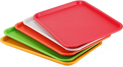 Vista 5 de LEXININ 9 bandejas de plástico de 16 x 12 pulgadas para servir comida rápida, juego de bandejas para servir restaurante, bandeja colorida