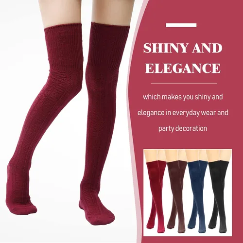 Vista 4 de SATINIOR 4 pares de calcetines altos hasta el muslo para mujer, calcetines de punto largos por encima de la rodilla, calcetines de material suave