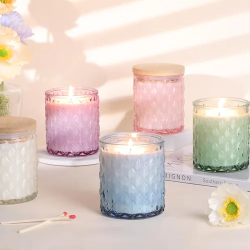 Vista 6 de MATAHUM Paquete de 8 tarros de vela azules para hacer velas, tarros de vidrio vacíos de 7 onzas para hacer velas con tapas de bambú para suministros