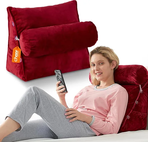 Vista 9 de Cheer Collection Almohada de cuña de lectura, almohada de TV con almohada ajustable, soporte de espalda de espuma viscoelástica para sofá y cama